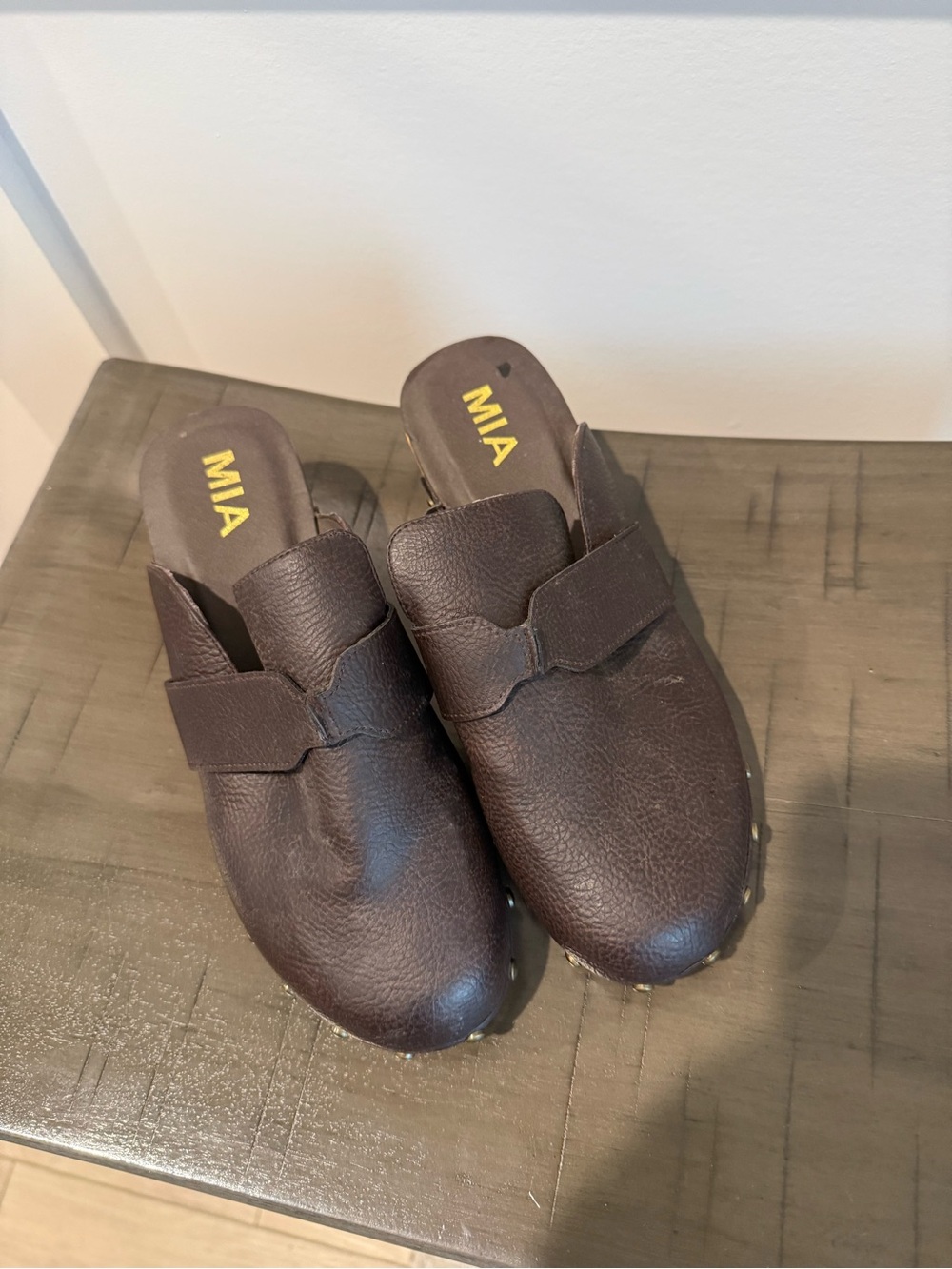 MIA Dark Brown Leather Slip-On Clog Mules